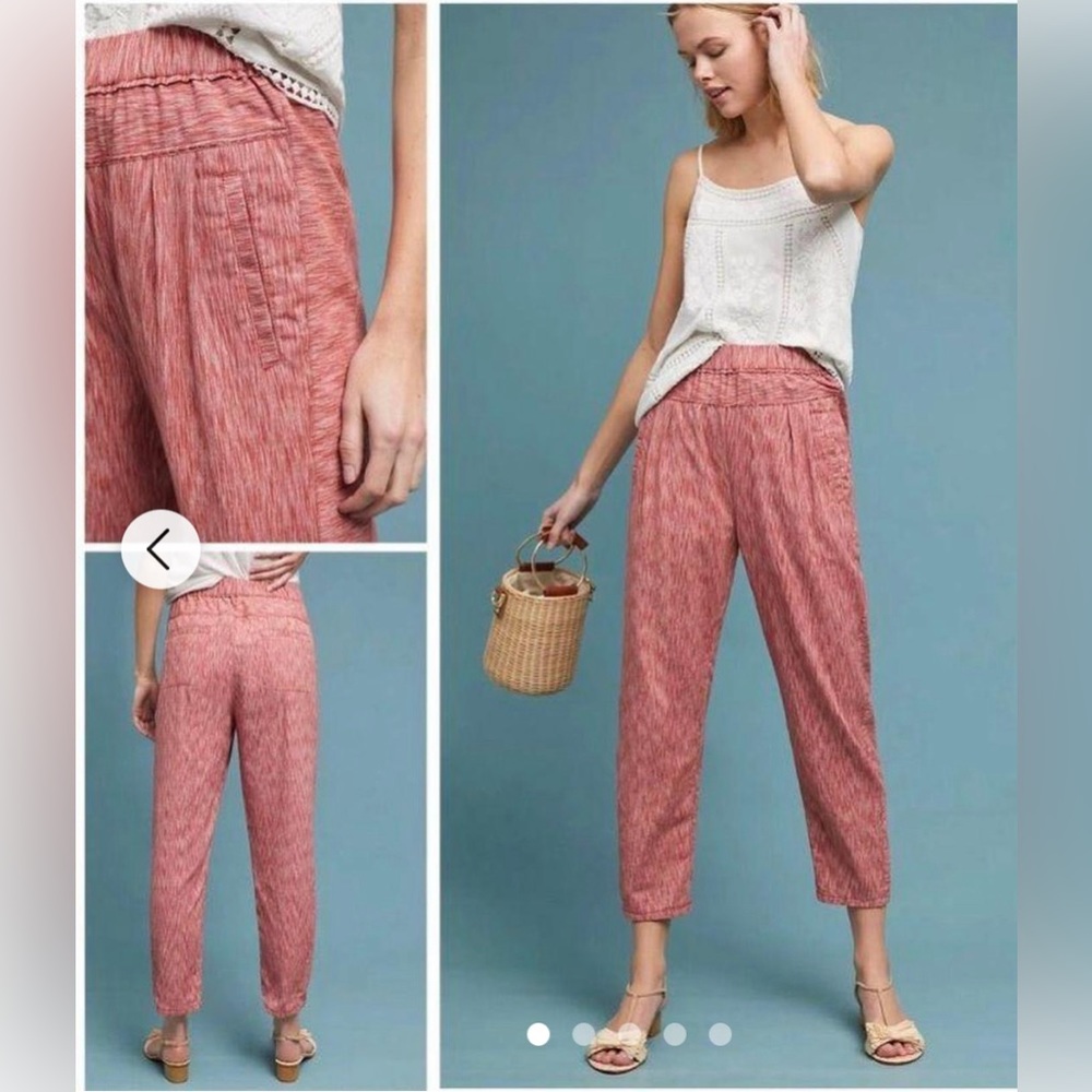 Red and white heathered trousers from Anthropologie. Easy breezy, comfy